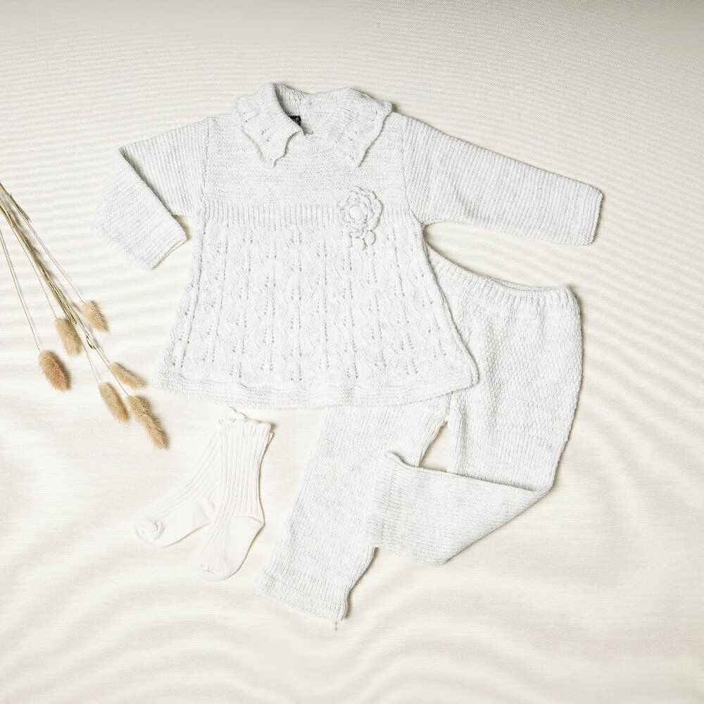 Baby Girl Knit Outfit, Camelia Flower Baby Girl Clothing Set, Organic Ba…